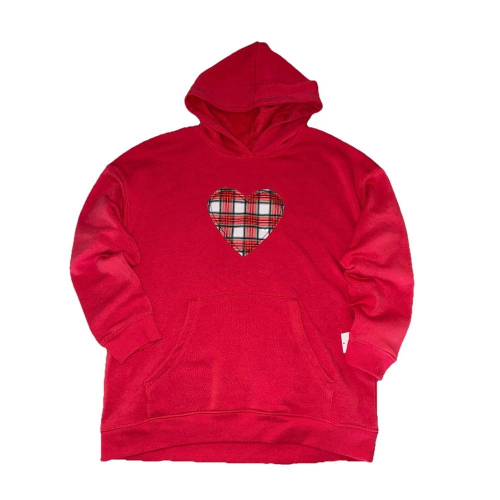 Hoodie Kids‎ Girls XL 14 Red Plaid Heart Fleece NEW